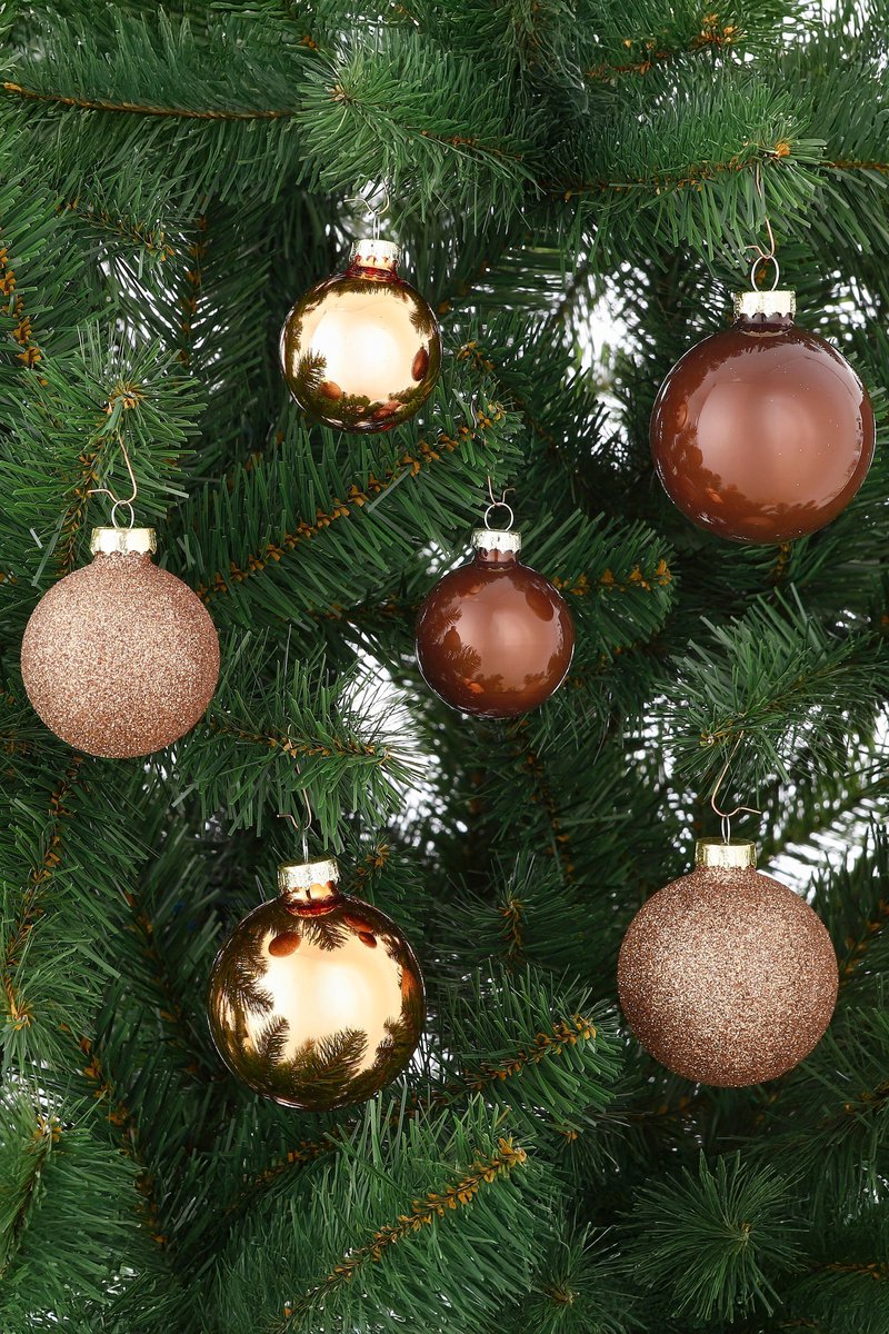 Mica Decorations Kerstballenset van Glas - Kerstballen met Glans en Glitter - Kerstversiering voor de Kerstboom - Piek voor de Boomtop - Set van 42 Stuks - Ø7 cm - Bruin – foto 4