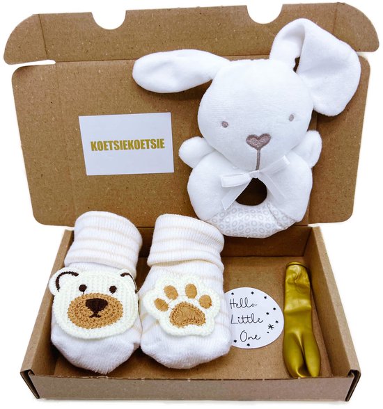 Kraamcadeau - zwangerschapsfelicitatie - babysokjes en rammelaar - 2 kleuren - gender reveal - kan ook rechtstreeks als cadeau worden opgestuurd — afbeelding 2