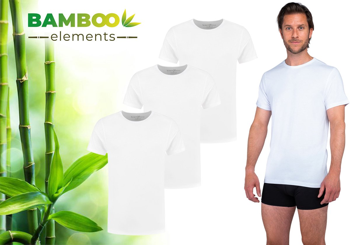 Bamboo - T-Shirt Heren - Ronde Hals - 3 Stuks - Wit - XXL - Bamboe Ondershirt Heren - Extra Lang - Anti Zweet T-shirt Heren