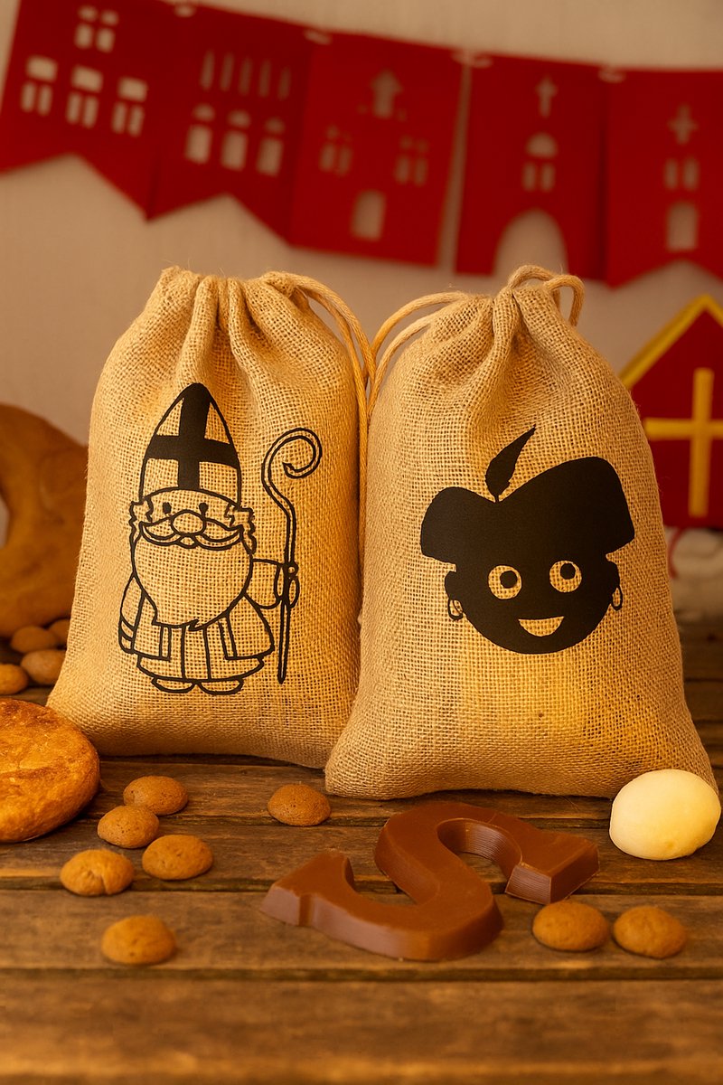 2 jute zakken in thema Sint 30x20 cm