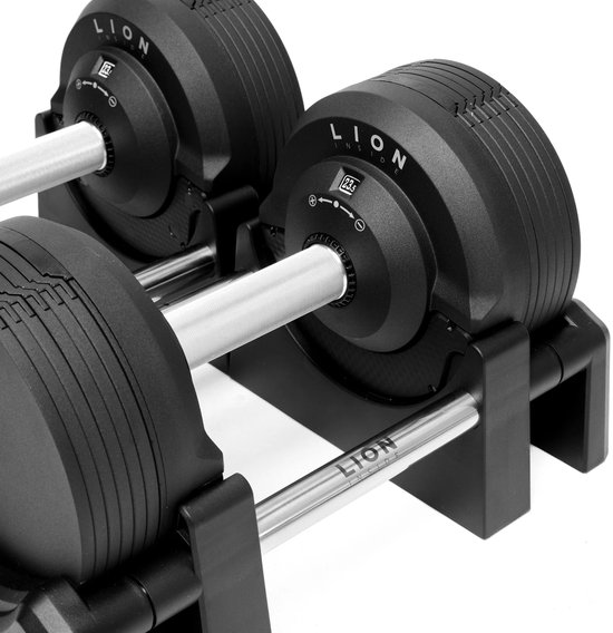 LION® BLACKVALOR™ V5 Verstelbare Dumbbells – Set van 2 | 4 t/m 23,5 kg | Compact & Premium Gewichten
