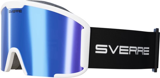 Sverre Sports skibril met blauwe verwisselbare lens + GRATIS slecht weer lens - Wit frame - Anti-condens - Voor heren en dames - Inclusief harde beschermcase - 100% UV bescherming - Licht, sterk en duurzaam frame