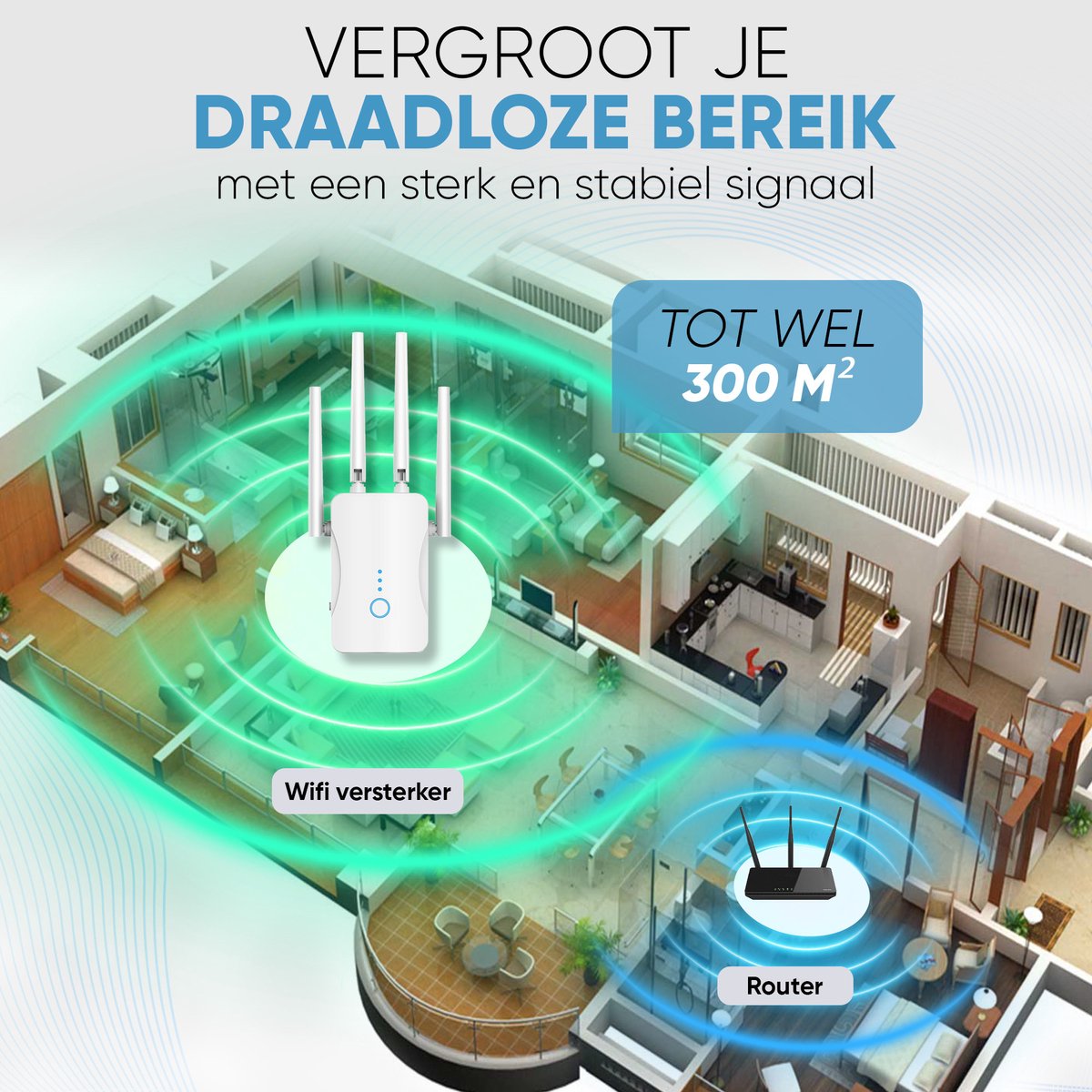 Afbeelding 2 van Muring WiFi Versterker met stopcontact - Dual Band 2.4 GHz & 5 GHz – 1200 Mbps - WiFi 5 - WiFi Repeater - WiFi Booster - WiFi Extender - Wit
