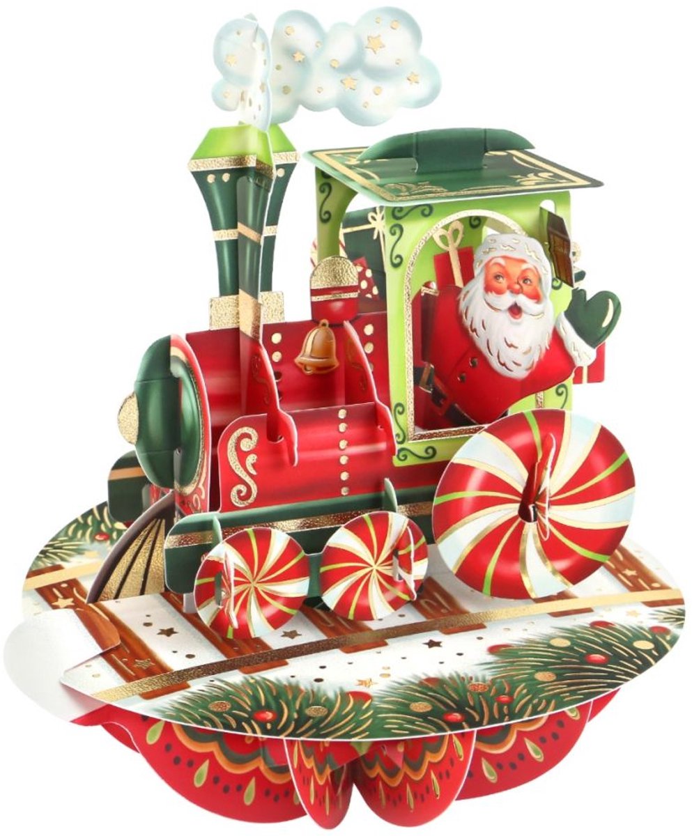 3D Pirouette Pop-up Kerst Wenskaart met envelop TRAIN