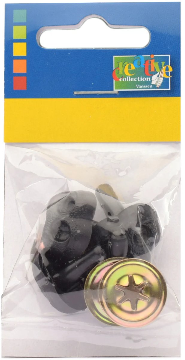 Vaessen Creative Collection - art. 51920 - 4 veiligheidsneuzen 20mm zwart - beer - hond - veiligheidsneusjes voor knuffels met veiligheidsring - neuzen