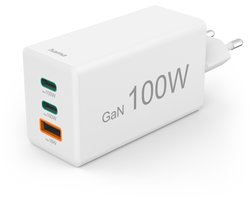Hama 100W GaN Snellader - 2x USB-C PD, 1x USB-A QC - mini - Wit