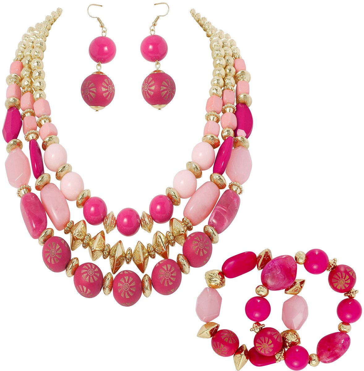 3 Layer Chunky Statement Beaded Necklace Fashion Multi Layer Women Collar Necklace (NK-10625), Acrylic Wood, No Gemstone