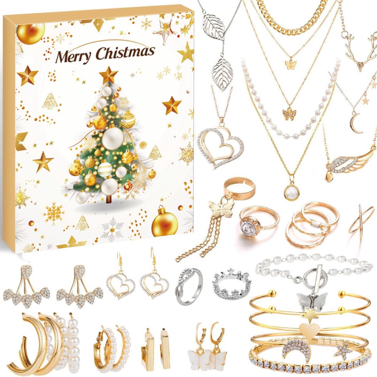 24-vakjes kerstketting oorbellen armband geschenkdoos blind box DIY sieraden cadeau aftelkalender advent