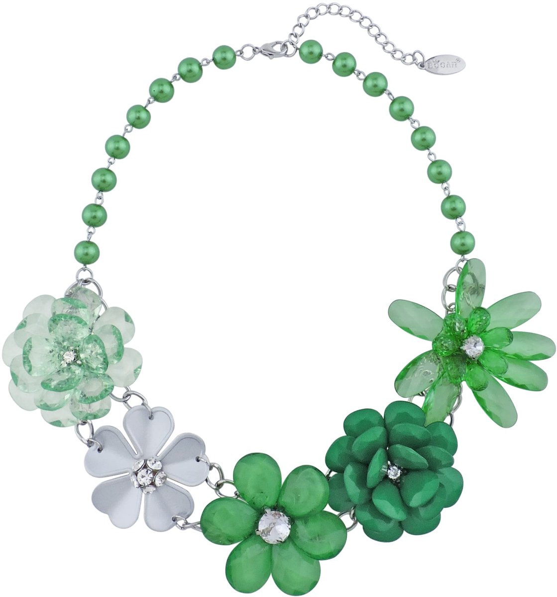 5 Flower Braided Crystal Statement Chunky Necklace Bib Collar Pearl Jewelry for Women (NK-10127), Acrylic, No Gemstone, Pearl