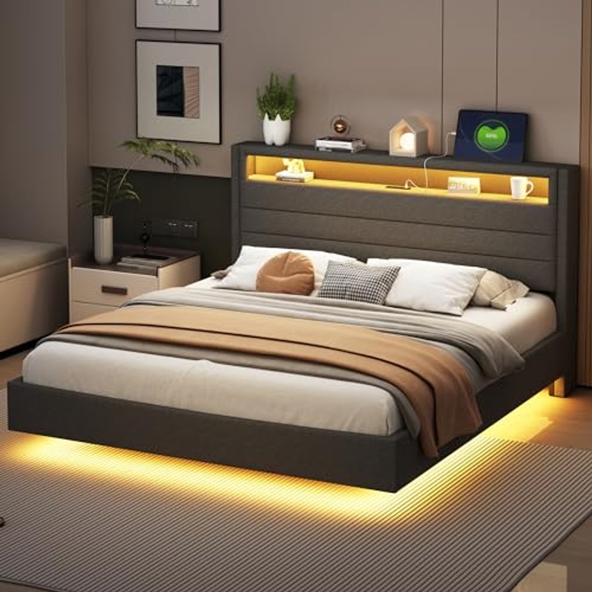 Gestoffeerd Bed 160x200 cm met USB en Ledlicht - Modern en Multifunctioneel