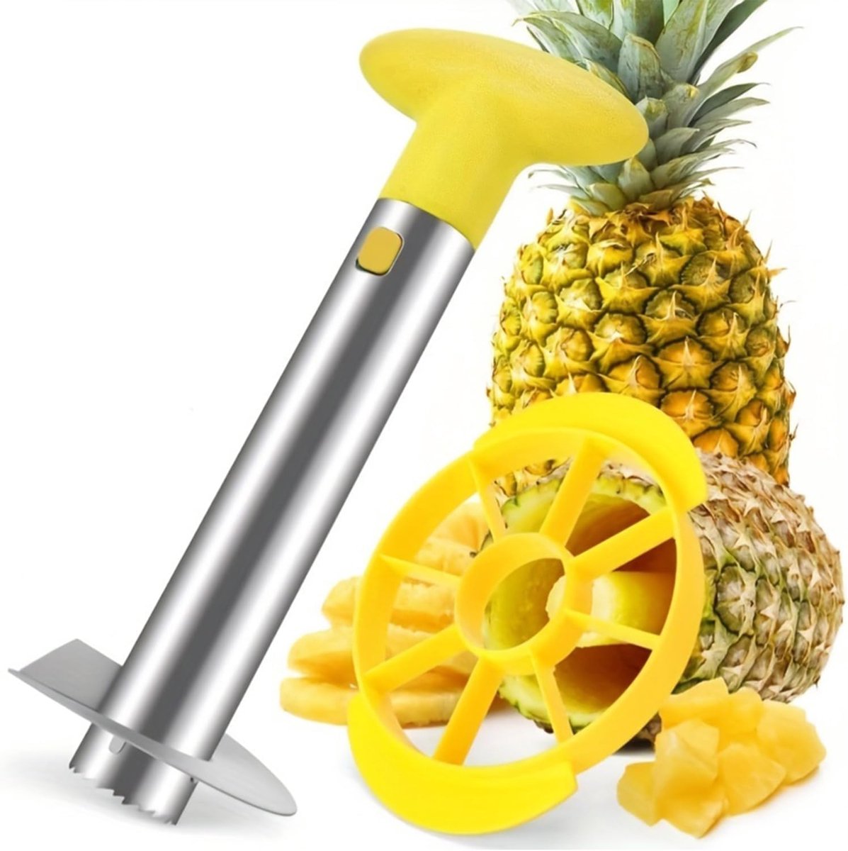 QTTVBTNA -Ananassnijder en schiller met kernverwijderaar – roestvrijstalen ananas snijapparaat voor het schillen, ontkernen en snijden van ananasringen – ideaal voor thuis en keuken
