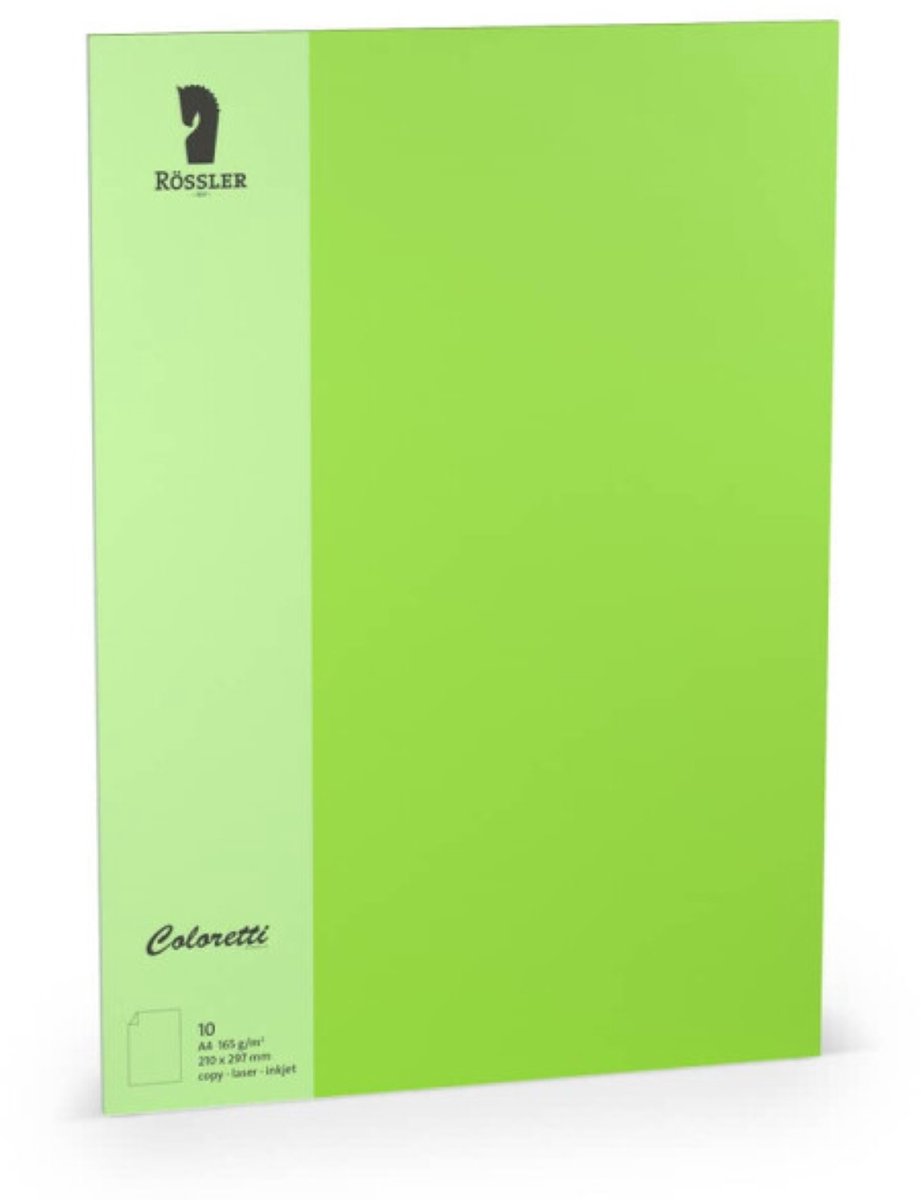 Papier - Kleur Fel Groen - Hellgrun - Gekleurd - Coloretti - 165gram - 10 vellen - Formaat A4 - 210x297mm - 220726522 - Rossler Papier
