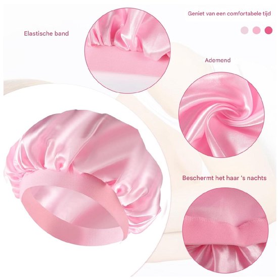 EXCITAT Zijden slaapmutsen - 3-pack - Nachtelijke zijden stretch satijnen haarmutsen - Zachte slaapmutsen geschikt voor vrouwen - Zwart, roze, luipaard
