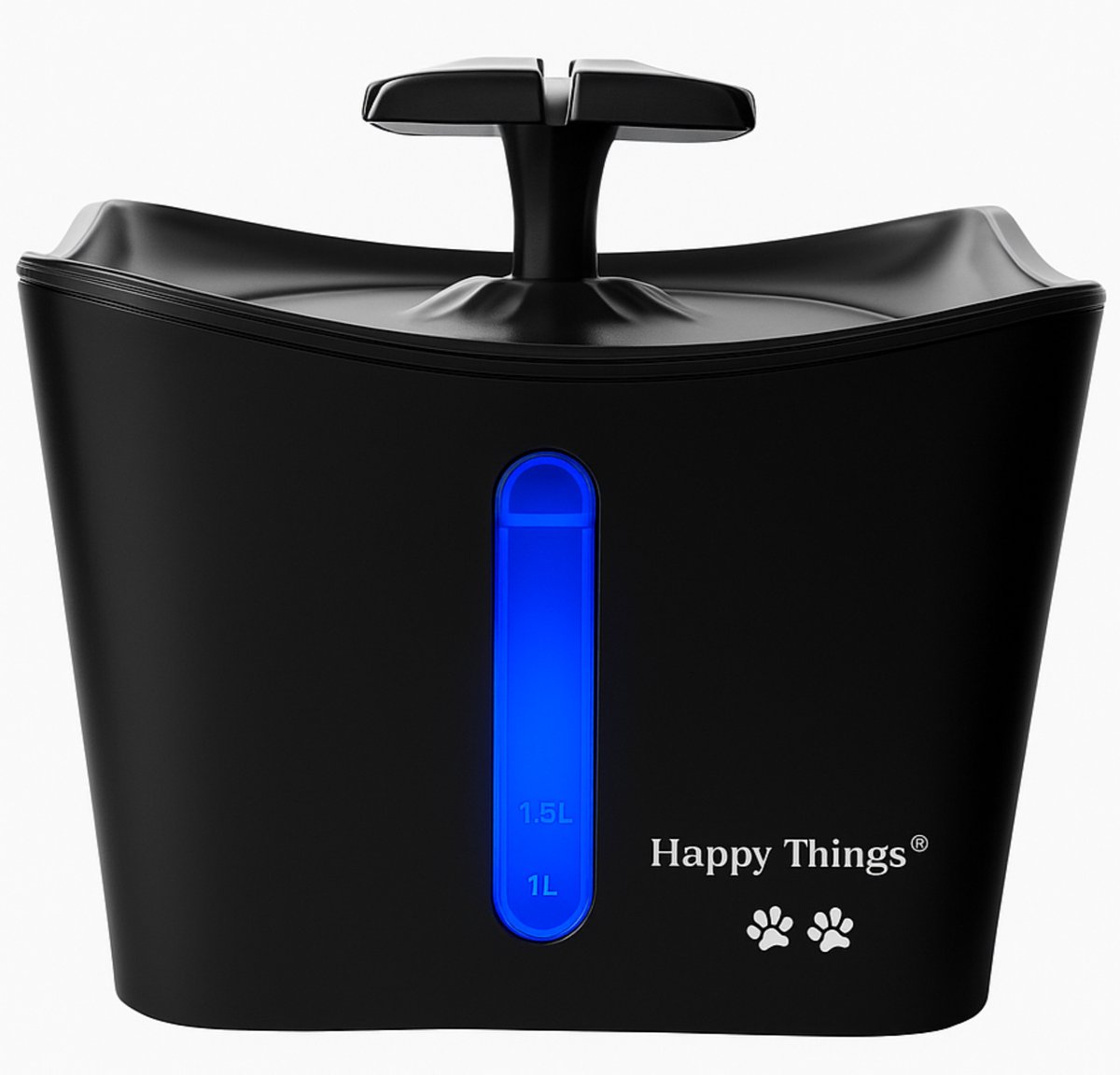 Happy Things Drinkfontein Kat en Hond XL - Incl. 2 Filters– Kattenfontein - 3L – Waterfontein Kat – Geruisloos – Zwart met Zilver