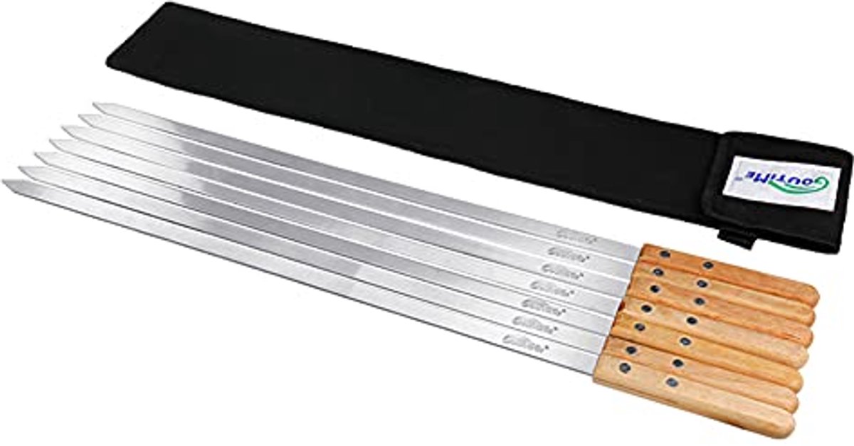 Houten en metalen spiesen voor kabobs en shish kebab - Set van 7, 60 cm lang