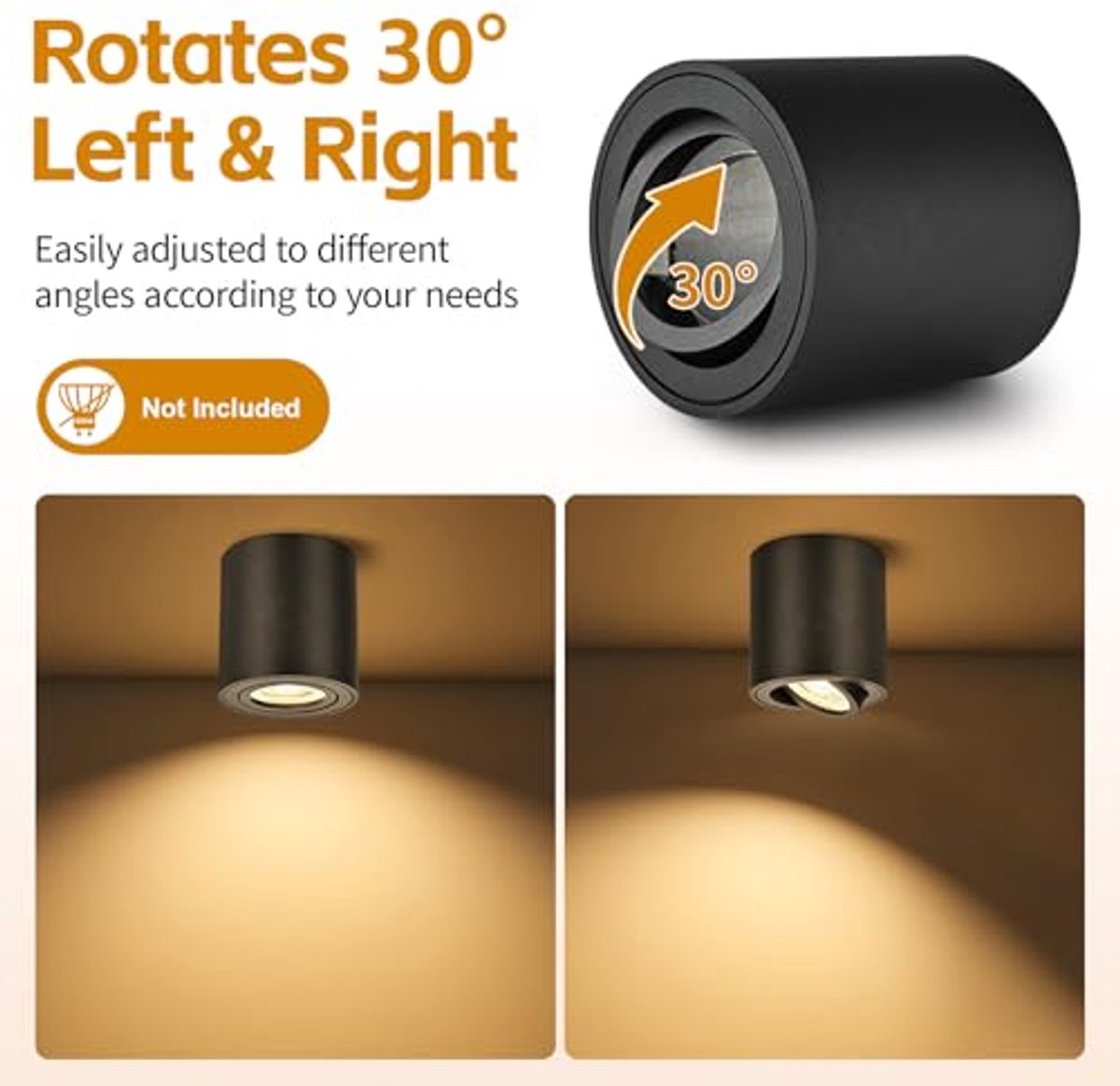 Zwarte 6x Plafond Spotlicht met 30° Rotatie en GU10 Fitting - Aluminium Rond