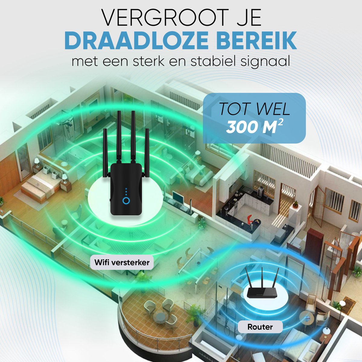 Muring WiFi Versterker Dual Band 1200 Mbps - Zwart thumbnail 5