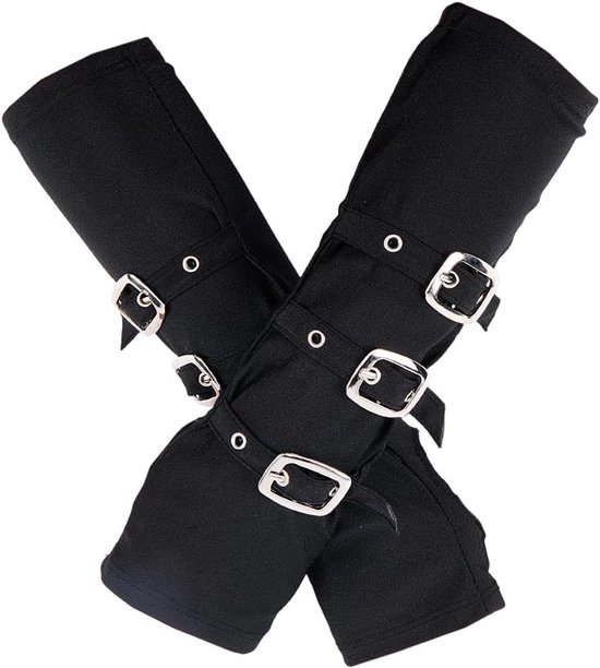 1 Pair Goth Fingerless Gloves - Gothic Punk Gloves - Sleeve Cuffs - Cloth Women - Cool Black Hip Hop Rock Style - Long Arm Warmers - Sun Protective for Cycling - Mountain Biking Costume