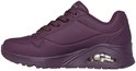 Sneaker Skechers UNO bordeaux avec lacets, perforations et amorti à air, vu de côté.