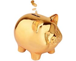 Aventra® Gouden Spaarpot - Varken Spaarpot - Moderne Kleine Spaarpot - Decoratie Piggy Spaarpotten - Keramiek Gouden Spaarvarken Cadeau - Herbruikbare Spaarpot - Gouden Keramische Spaarvarken