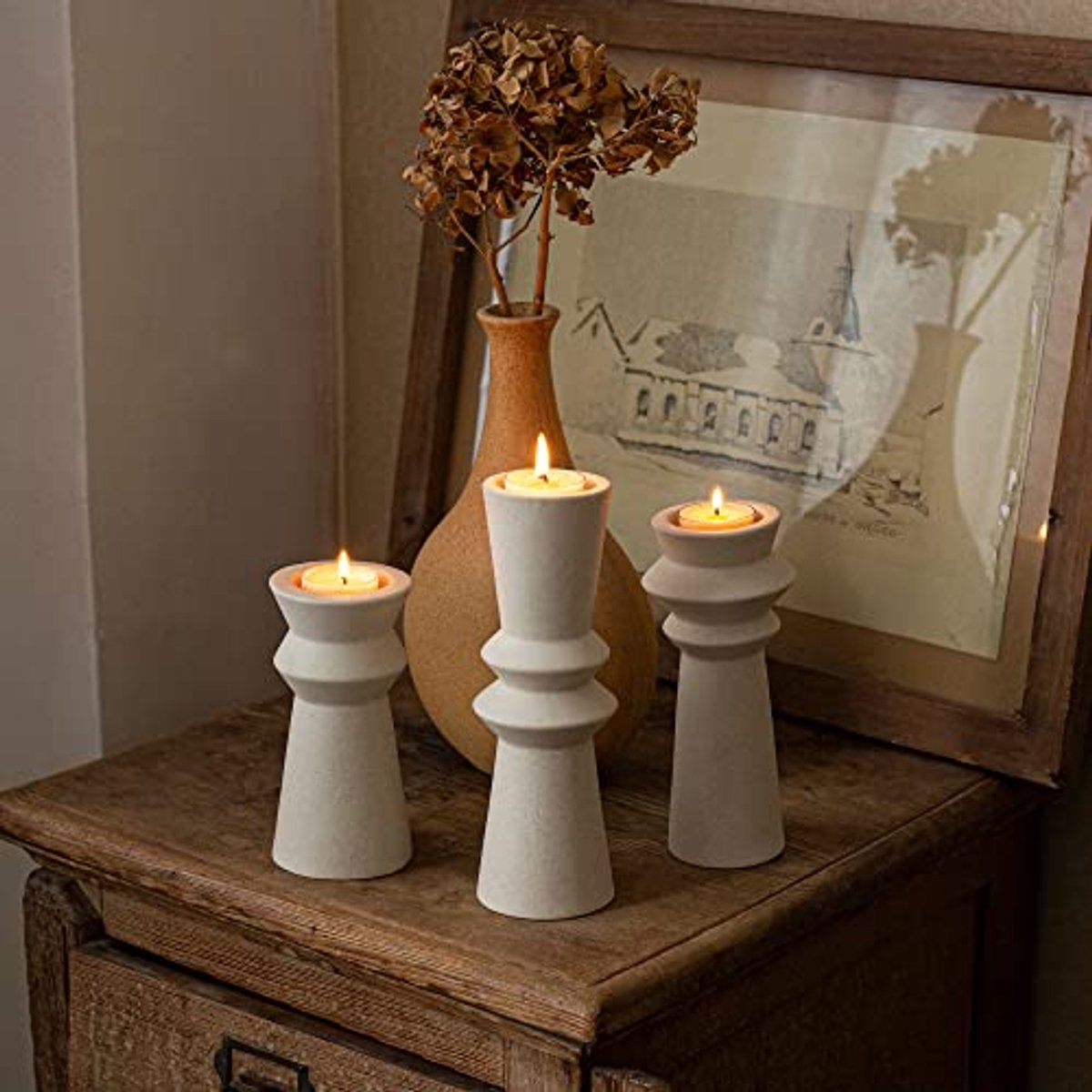 Set van 3 keramische kaarsenhouders - Minimalistische huisdecoratie voor feest en festival