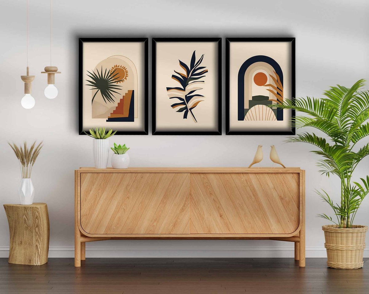 Asir - Decoratief Ingelijst MDF Schilderij - Veelkleurig - 38 x 53 cm - Set van 3