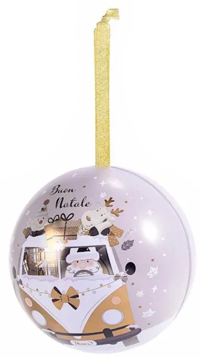 Kerstbal met gouden accenten en Ø 12 cm, gepresenteerd in busje.