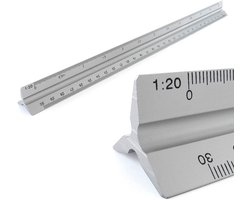 Schaalliniaal - Driehoeks Liniaal - Aluminium Driekantige Schaalstok 1:20 T/m 1:150 - 30 Cm - Voor Technische Tekeningen En Bouwtekeningen
