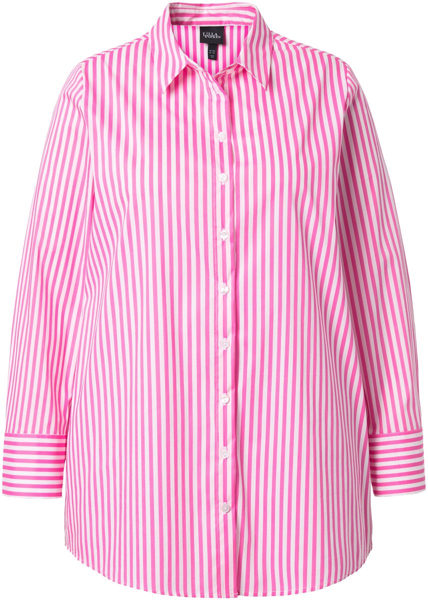 Ulla Popken - Dames - Blouse strepen overhemdkraag lange mouwen stretch - Flamingo - Maat 46+