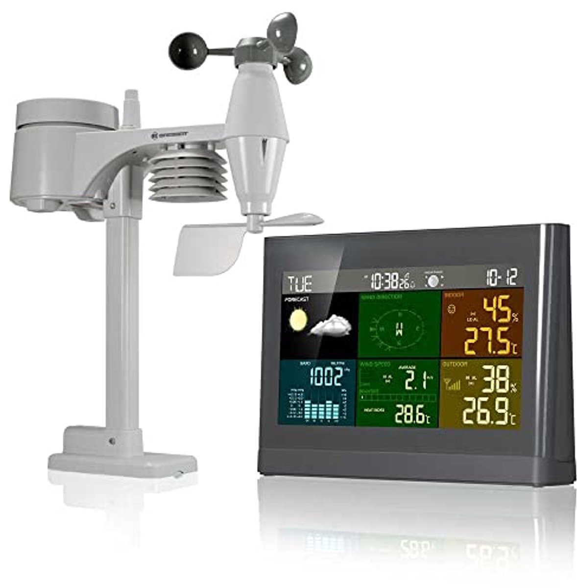 Draadloos weerstation met 5-in-1 buitensensor voor temperatuur, luchtdruk, luchtvochtigheid, en windmeter