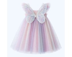 Vesta svr® Prinsessenjurk meisje - Regenboogjurk -vlinderjurk - Roze - Tulu tutu - peuter - kleuter - Verkleedjurk - Carnaval- 110/116