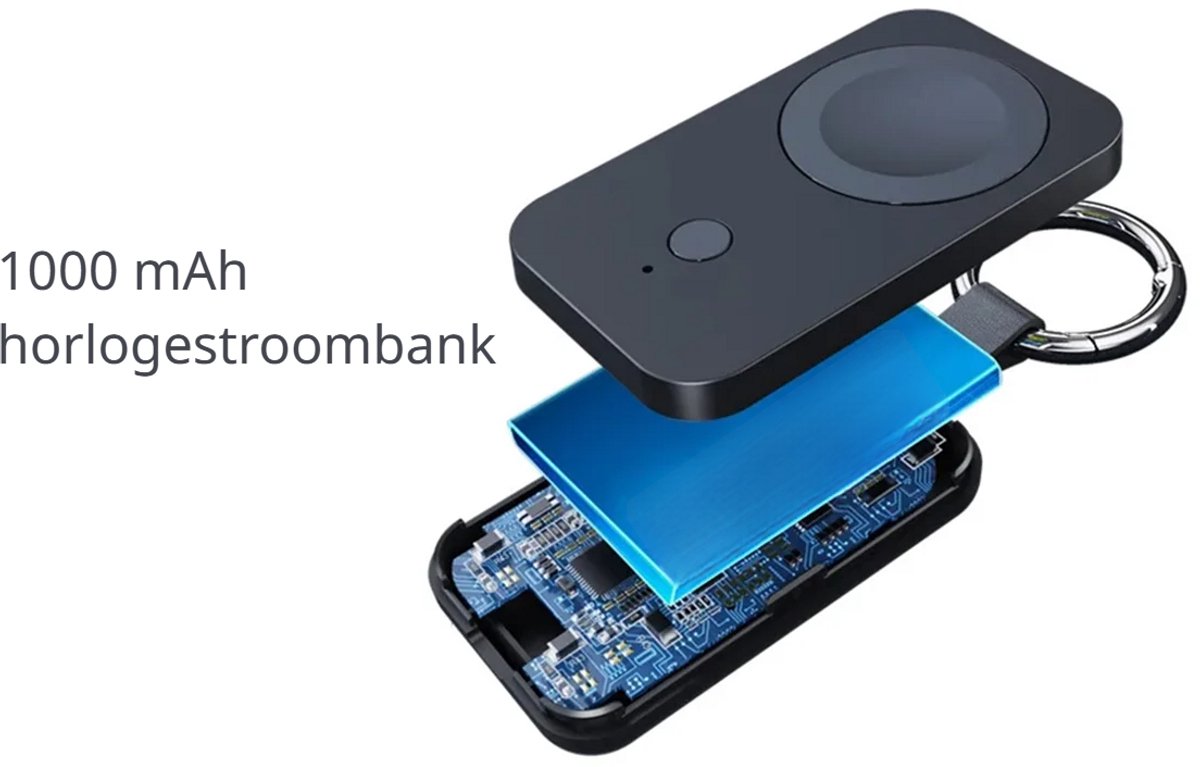 DrPhone SnapDock A – Draagbare Draadloze Smartwatch Oplader 1000mAh Powerbank – Geschikt voor Apple Watch (Ultra/SE/Series 2-8) – Nood Compact & Lichtgewicht – USB-C Ingang – 2-3x Volledig Opladen - Zwart – foto 5