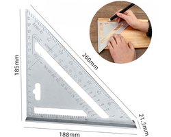 Winkelhaak - Timmerman Meet Driehoek - 180 mm Timmermanshoek - Aluminium liniaal – Meetgereedschap - Metrische hoekliniaal – Snelheidsliniaal - Voor timmerman, dakdekker , ingenieur - Grijs - LOUZIR