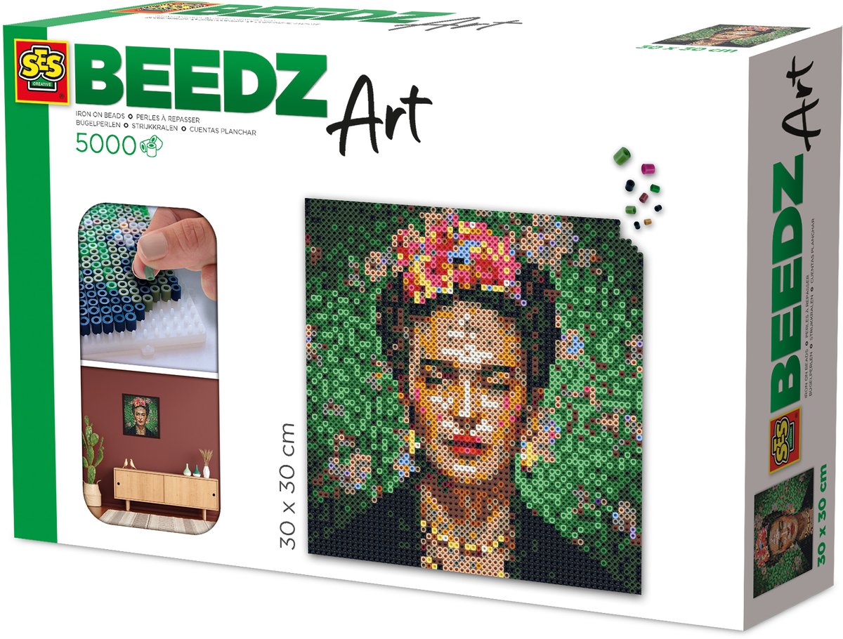 SES Creative - Beedz Art - Frida Kahlo - 5000 Strijkkralen met Grondplaten en Strijkvellen - Vanaf 12 Jaar