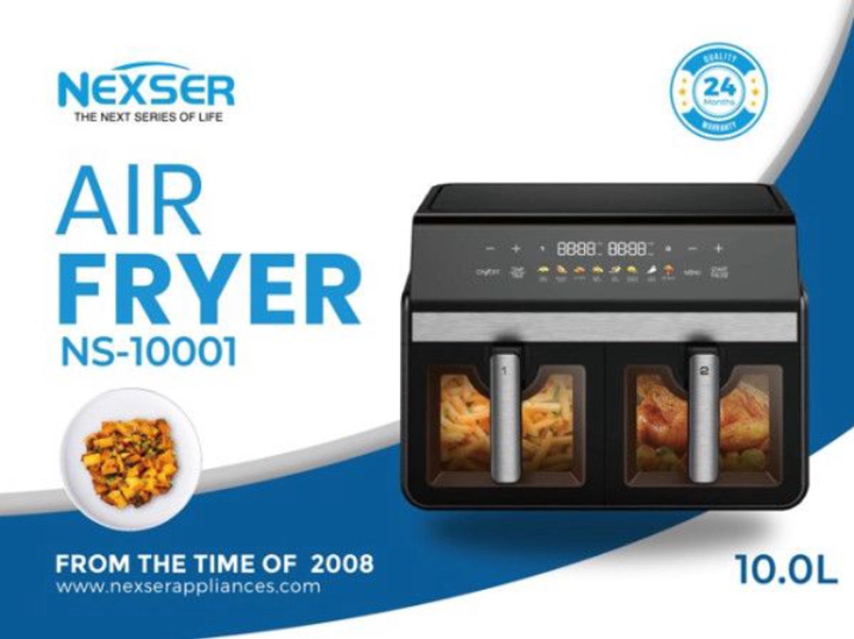 Nexser 10L Dual Basket Airfryer - 2400W - 2 x 5L - RVS - - Nexser - €99,99