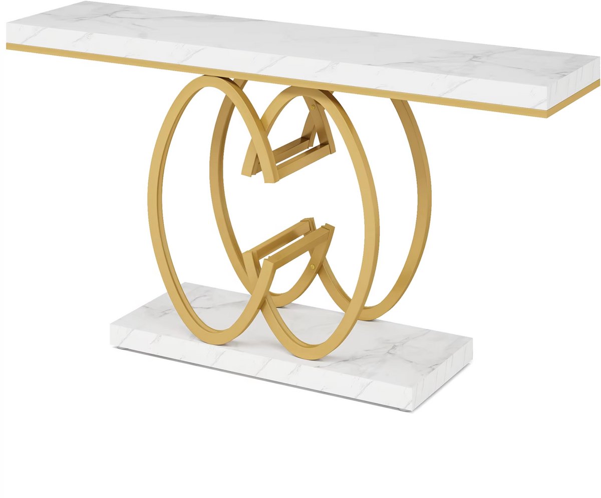 Happiq Wandtafel Pero - Haltafel - Dressiortafel - Bijzettafel - Sidetable - Kunstmarmer, goud - 140cm Wit marmerlook