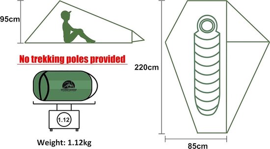 QPFO® Ultralichte Trekkingstoktent - Compacte Waterdichte Tent voor Kamperen en Fietsvakanties — afbeelding 5