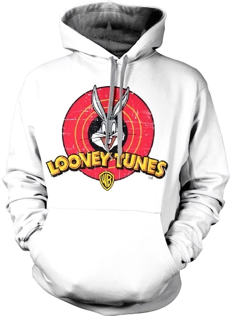 Looney Tunes Distressed Logo Hoodie White-XL