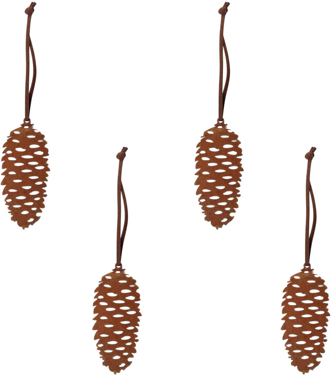 Dennenappel Kleine roestige kersthanger (set 4) - Pluto Design