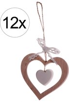 Houten hanger, bloem vlinder hart, lente decoratie naturel H5.5/4cm 12 stuks