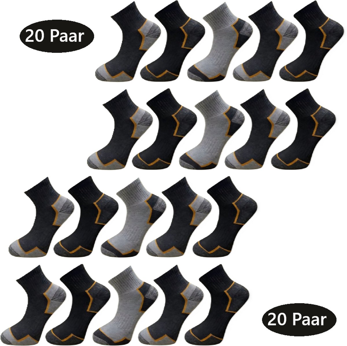 Marco Rossi Korte Werksokken 20 Pack - Laag Model - Worksocks - 20 Paar - Katoen - Maat 43-46 - Mix kleur - Anti-Slip - Sokken Heren - Sokken Dames