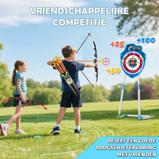 HYES 2 stuks pijl en boog voor kinderen, boogschietset met boog, zuignappijlen, hangend doel, pijlhouder, score doelen, indoor outdoor speelgoed, cadeau voor jongens en meisjes