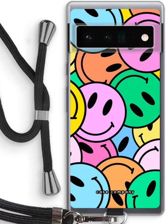 Case Company® - Coque Google Pixel 6 Pro avec cordon - Smiley N°1 - Protection de téléphone avec cordon Zwart - Protection sur tous les côtés et sur les bords de l'écran