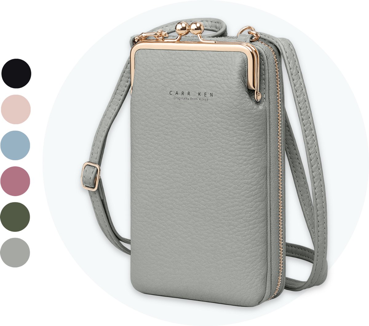 ZILOU® Telefoontasje met Portemonnee - Crossbody tas dames - Smartphone GSM tasje - tot 18 pasjes - Kunstleer - Grijs
