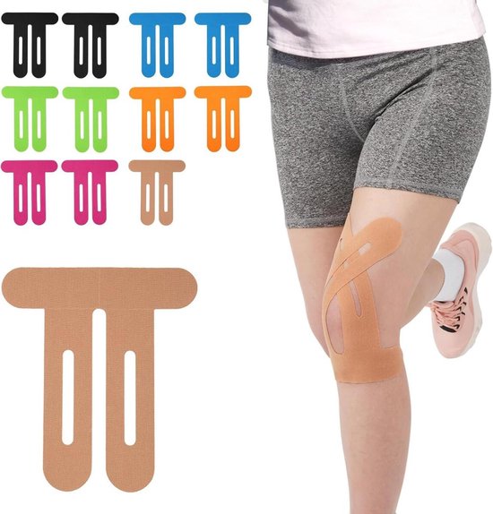 12-pack knie-kinesiologietape - voorgesneden spier- en gewrichtskinesiologietape - sporttape - knieondersteuning - latexvrij - waterdicht - 6 verschillende kleuren