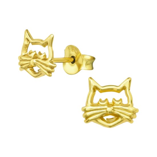 Aramat Jewels | Oorbellen | Zilveren Poezen Oorstekers – Meisje -925 Zilver | Goudkleurig-8x7mm | |8mm | Zilver | Kinderen, Volwassenen | Verkleurd niet