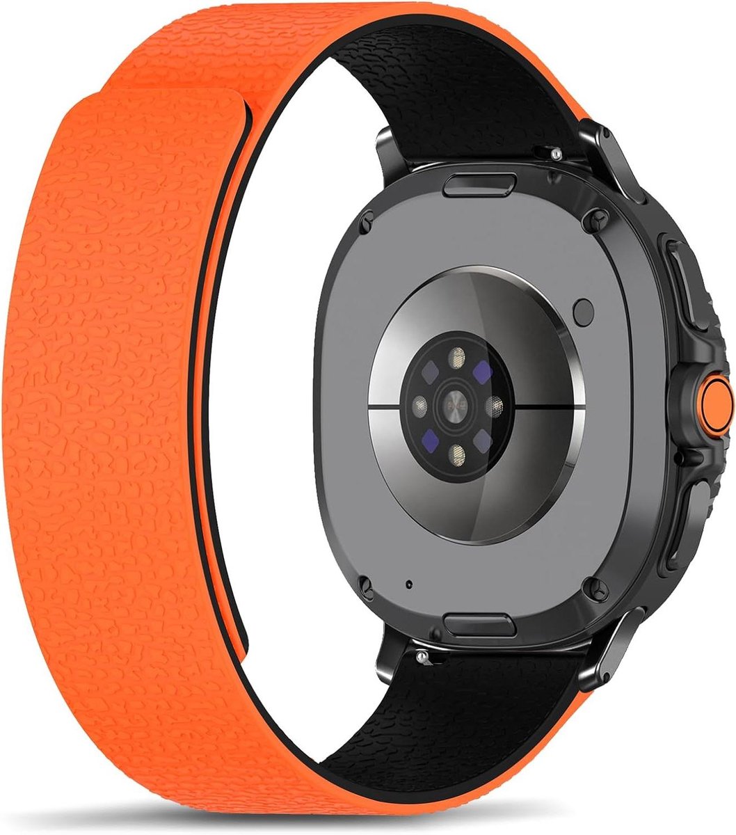Allecto plus - Siliconen armband voor smartwatch, magnetisch, sportief en comfortabel - Oranje-zwart - 40 mm 44 mm 46 mm
