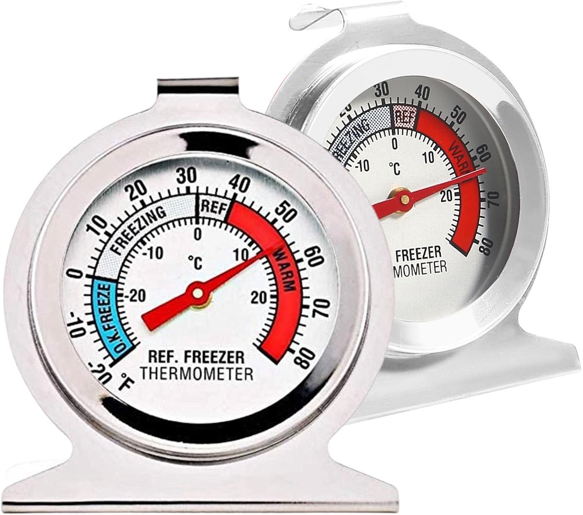 longziming 2 Stuks Koelkast Thermometer – Classic Serie – Grote Wijzerplaat – Voor Koelkast, Vriezer en Koelbox – -20℃～30℃