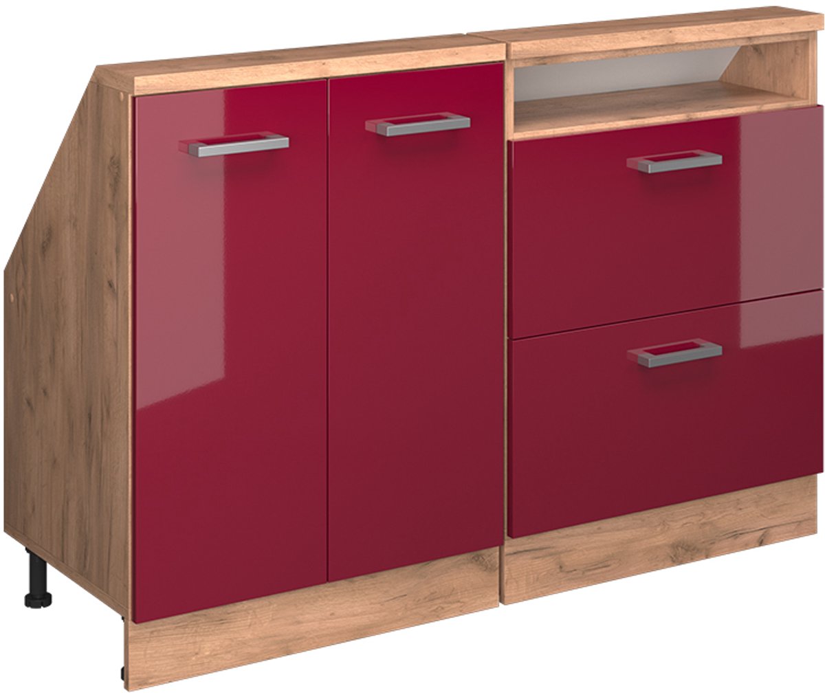 Vicco R-Line Keukenkast voor schuine wand – 120 cm Set van 2 Rood hoogglans/gouden eik Rode hoogglans/Goudkleurig Eiken