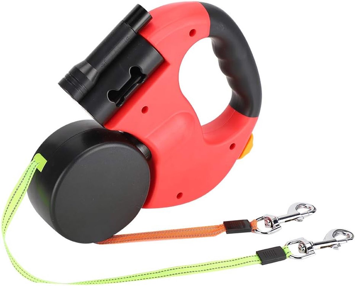 longziming -Dubbele Intrekbare Hondenriem – 3m Uittrekbaar met 360° Draaibare Haken, Reflecterend Nylon & Ergonomische Handgreep – Inclusief LED Zaklamp, Geschikt voor 2 Honden tot 10kg